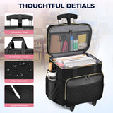Ytonet Rolling Teacher Bag, 15.6 Inch Rolling Laptop Bag with Detachable Dolly & File Teacher Tote, Large Roller Briefcase for Women Teaching Office Work Craft Nurse, Black
