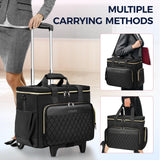 Ytonet Rolling Teacher Bag, 15.6 Inch Rolling Laptop Bag with Detachable Dolly & File Teacher Tote, Large Roller Briefcase for Women Teaching Office Work Craft Nurse, Black