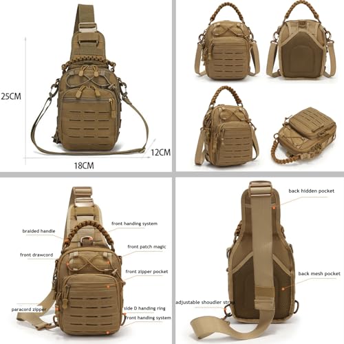 YunYunStrap Military Shoulder Bags Tactical Compact Concealed Carry Sling Bag for Climbing Camping Fishing Trekking