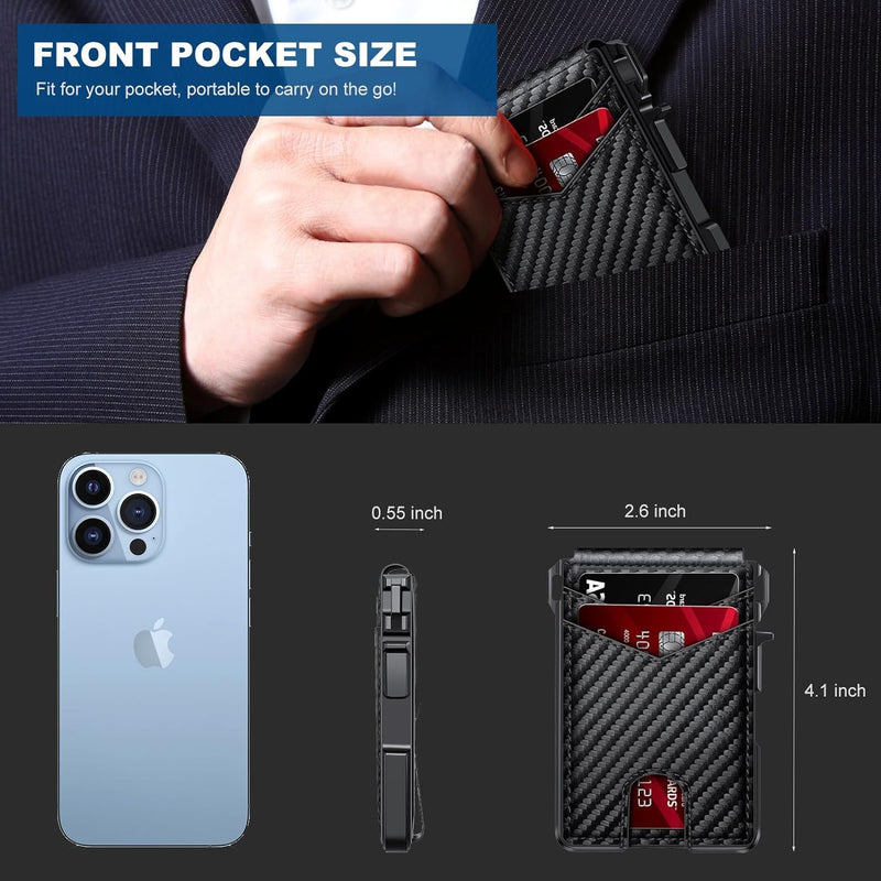 ZALVEX Wallet for Men, Mens Minimalist Wallet 9 - 13 Cards, Slim Compact Wallet with Money Clip & ID Window, RFID Blocking Smart Pop Up Card Wallet, Metal Aluminum Credit Card Holder Bifold Wallet