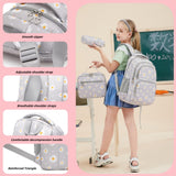 ZHANAO Daisy Backpack for Girls,Bookbag with Lunch Box Kids School Bag Set 3pcs Flower Backpack Set School Daypack Teens Girls