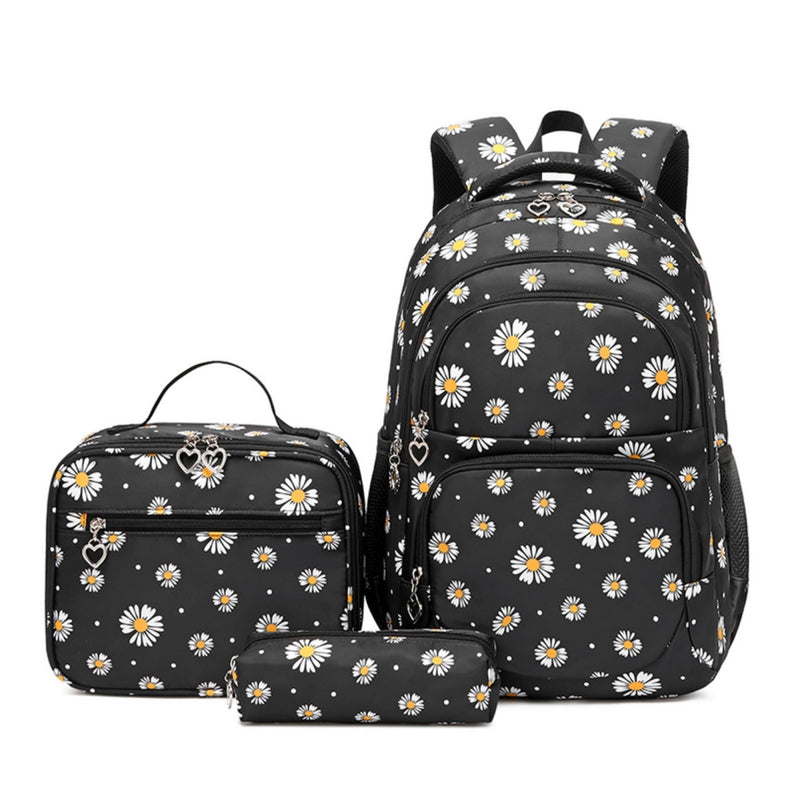 ZHANAO Daisy Backpack for Girls,Bookbag with Lunch Box Kids School Bag Set 3pcs Flower Backpack Set School Daypack Teens Girls