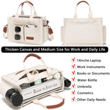 ZHMO Canvas Tote Bag for Women With Compartments and Zipper,White Women's Bags Crossbody Bags Work Laptop Tote Bag Large Satchels Handbag Tote Purse Everyday Shoulder Bag for Travel Nurse Teacher Gift