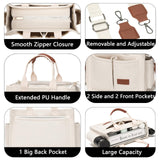 ZHMO Canvas Tote Bag for Women With Compartments and Zipper,White Women's Bags Crossbody Bags Work Laptop Tote Bag Large Satchels Handbag Tote Purse Everyday Shoulder Bag for Travel Nurse Teacher Gift