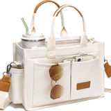 ZHMO Canvas Tote Bag for Women With Compartments and Zipper,White Women's Bags Crossbody Bags Work Laptop Tote Bag Large Satchels Handbag Tote Purse Everyday Shoulder Bag for Travel Nurse Teacher Gift