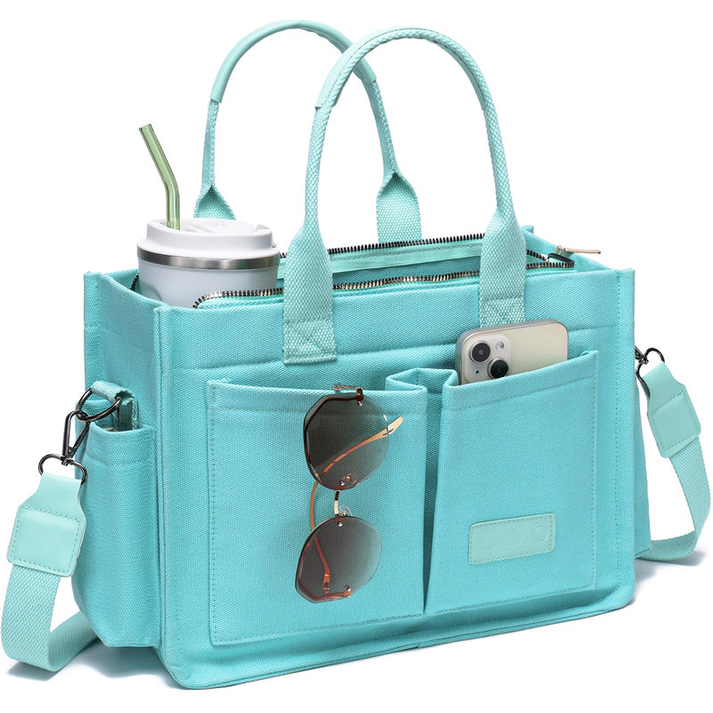 ZHMO Canvas Tote Bag for Women With Compartments and Zipper,Women's Bags Crossbody Bags Work Laptop Tote Bag Large Satchels Handbags Tote Purse Everyday Shoulder Bag for Travel Nurse Teacher Church