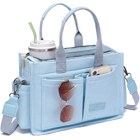 ZHMO Canvas Tote Bag for Women With Compartments and Zipper,Women's Bags Crossbody Bags Work Laptop Tote Bag Large Satchels Handbags Tote Purse Everyday Shoulder Bag for Travel Nurse Teacher Church