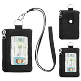 ZHOMA Minimalist RFID Wallet with Lanyard, Multi - Functional ID Case with 2 Zipper Pockets and Key Chain for Men and Women, Tactical Badge Pouch Cards Holder, Coin Purse for Travel Sports - Black