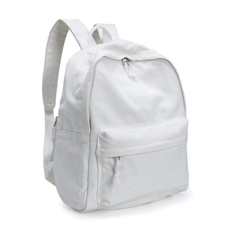 Zicac DIY Canvas Backpack, Classic Basic Daypack, Lightweight Casual Travel Daypack Satchel Backpack Unisex (White)