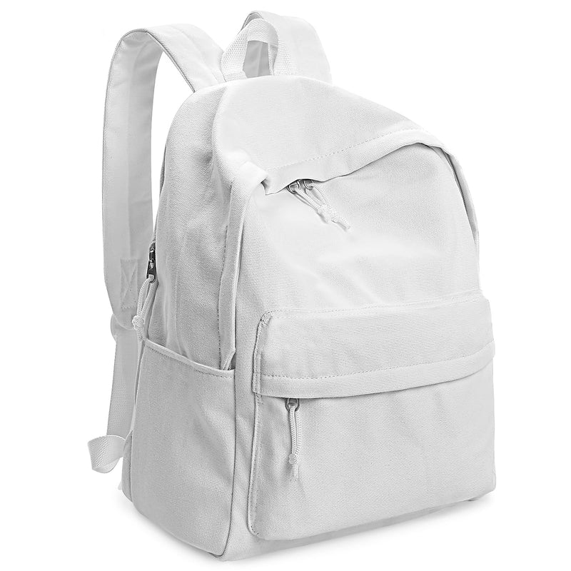 Zicac Diy Canvas Backpack Daypack Satchel Backpack (White, with Side Pocket)