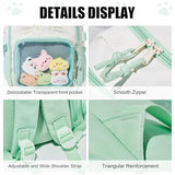 ZingZaak Kawaii Cat Ita Bag,Pin Purse,Pin Display Backpack(green-white,small)