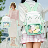 ZingZaak Kawaii Cat Ita Bag,Pin Purse,Pin Display Backpack(green-white,small)