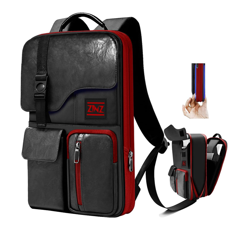 ZINZ Slim & Expandable Laptop Backpack 15.6 Inch, Computer Rucksack Water Resistant Bag, Anti - Theft Travel Daypack for Men and Women - Black&Red