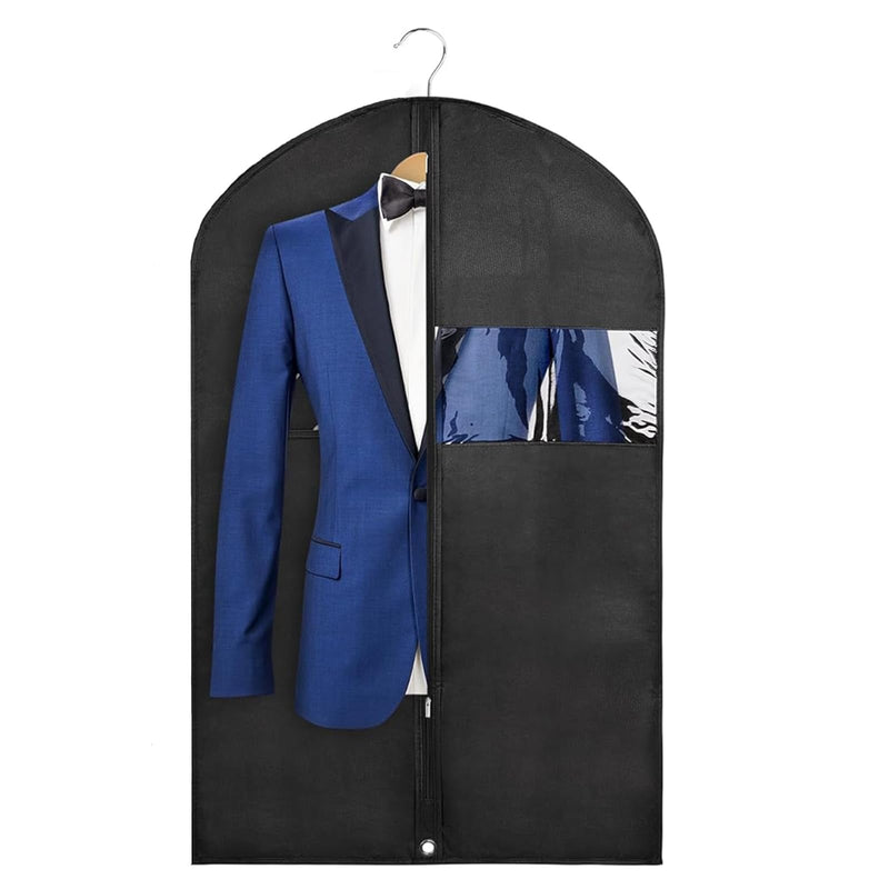 ZKXNBXX 43" Black Garment Bags for Hanging Clothes Storage and Men Travel with Car, Hanging Suit bag Cover with Zipper, Clear Window and Name Tag for Shirt, Jacket, Suit, Coat (1)