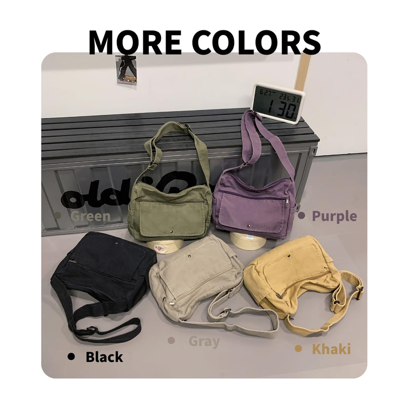 Zlineviy Canvas Messenger Bag for Women Men Crossbody Tote Bag with Multiple Pockets Vintage Satchel