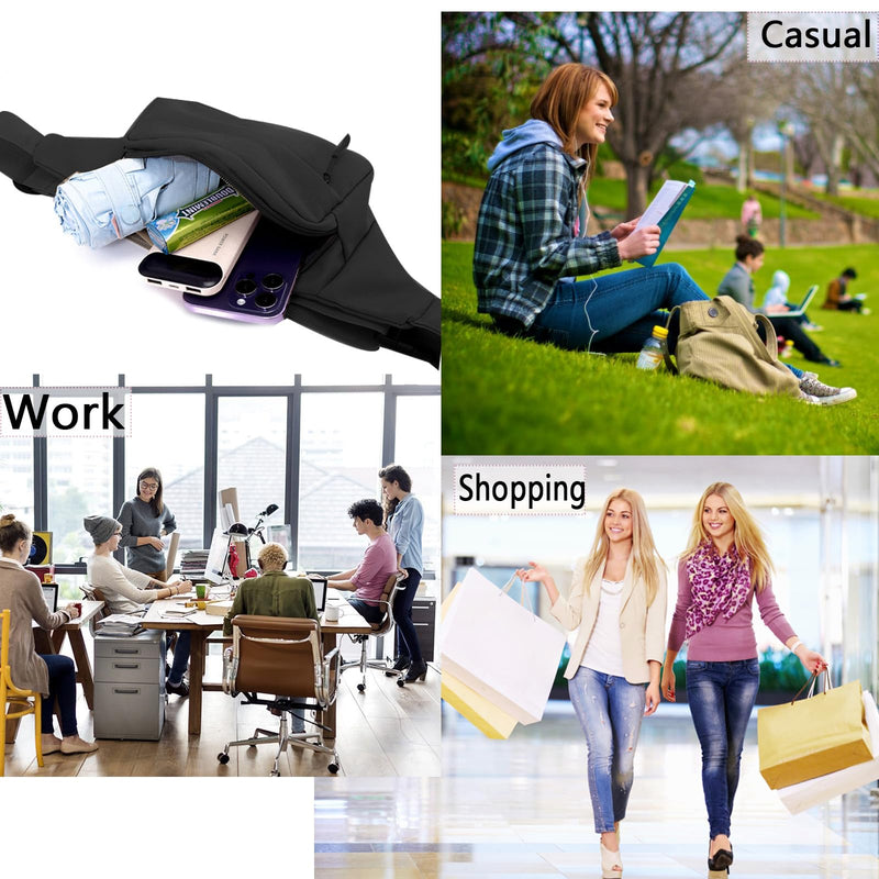 ZMD Small Hip Pack for Men & Women, Crossbody Belt Fanny Pack Sports Hiking Waist Bag Fits All Phones with 3 - Zipper Pockets, Hip Bum Bag for Casual Workout Outdoors Running Walking Traveling, Black
