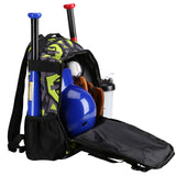 ZOEA Baseball Bat Bag Backpack, T - Ball & Softball Equipment & Gear for Youth, Large Capacity Holds 2 Bats, Helmet, Gloves, Cleats, Helmet Holder and Includes Fence Hook (Green)