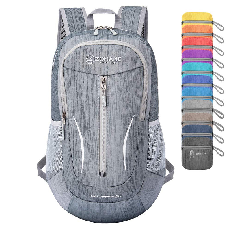 ZOMAKE 25L Ultra Lightweight Packable Backpack, Foldable Hiking Backpacks Water Resistant Small Folding Daypack for Travel(Medium Grey)