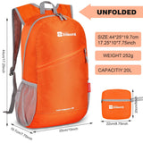 ZOMAKE Lightweight Packable Backpack 20L, Foldable Backpacks Small Daypack for Hiking Water Resistant Day Bag for Travel(Orange)