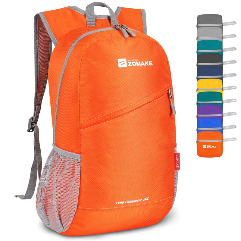 ZOMAKE Lightweight Packable Backpack 20L, Foldable Backpacks Small Daypack for Hiking Water Resistant Day Bag for Travel(Orange)