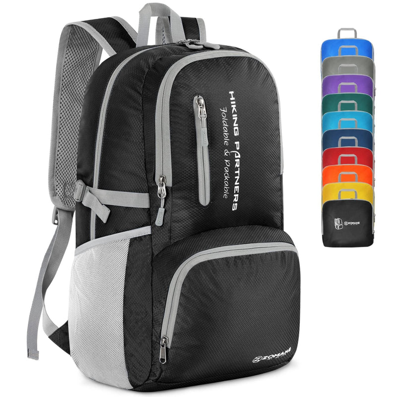ZOMAKE Lightweight Packable Backpack, 35L Light Foldable Hiking Backpacks Water Resistant Collapsible Daypack for Travel(Black)