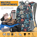 ZOMAKE Lightweight Packable Backpack,Foldable Backpacks Small Daypack for Hiking Water Resistant Day Bag for Travel(Navy blue,Floral pattern)