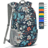 ZOMAKE Lightweight Packable Backpack,Foldable Backpacks Small Daypack for Hiking Water Resistant Day Bag for Travel(Navy blue,Floral pattern)