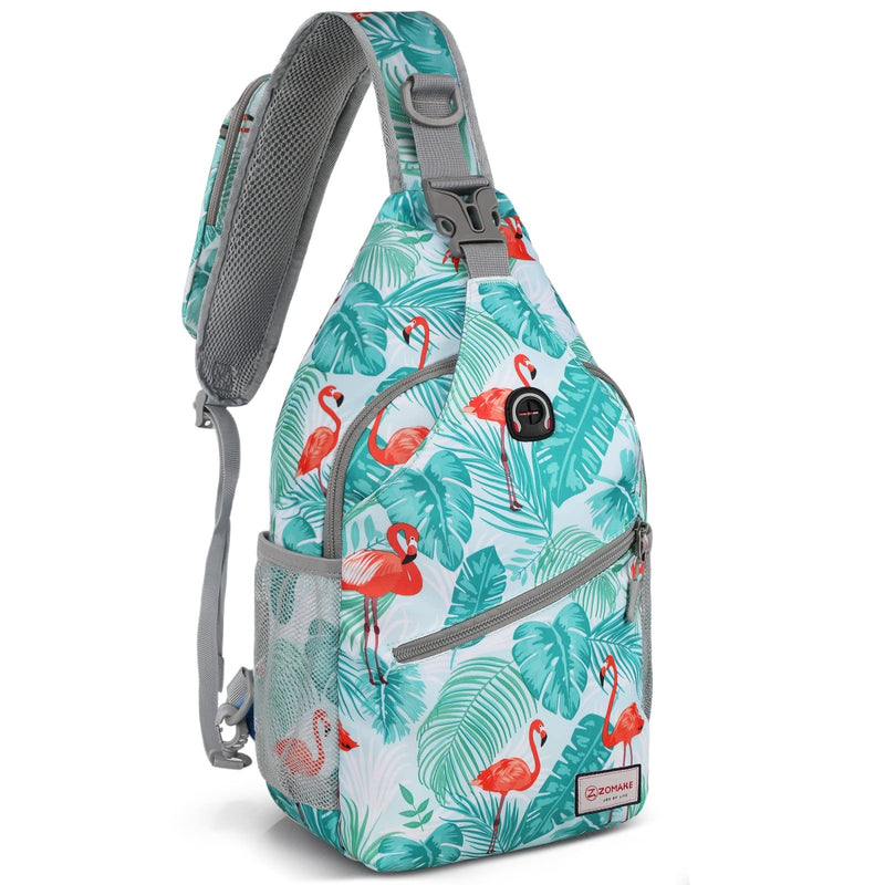 ZOMAKE Sling Bag,Small Crossbody Sling Backpack,Water Resistant Shoulder Daypack for Travel,Anti Thief Chest Bag for Hiking(Flamingo Blue)