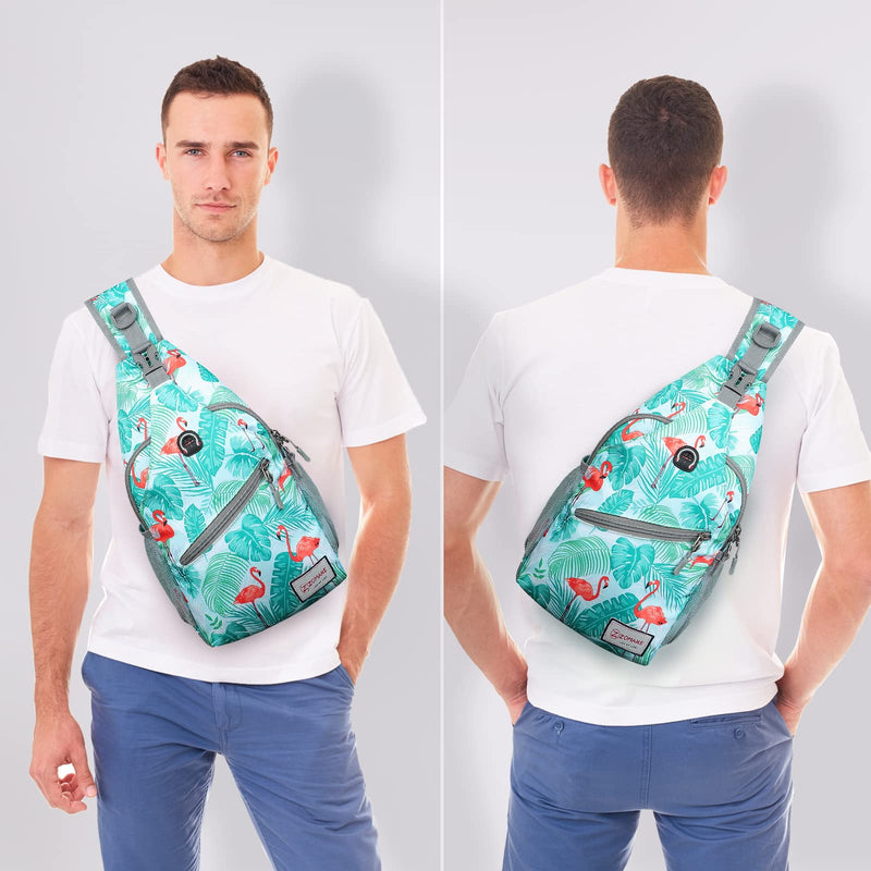 ZOMAKE Sling Bag,Small Crossbody Sling Backpack,Water Resistant Shoulder Daypack for Travel,Anti Thief Chest Bag for Hiking(Flamingo Blue)
