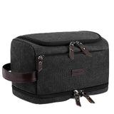 ZOMFELT Toiletry Bag for Men, Dual Layers Canvas Travel Toiletries Bag, Water-Resistant Travel Organizer with Elastic, Large Capacity Dopp Kit, Hanging Shaving Hygiene Bag, Black