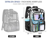 ZORFIN 17 Inch Clear Backpack, Large Transparent Bookbag with Reinforced Straps for School College Work