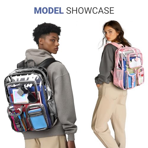 ZORFIN 17 Inch Clear Backpack, Large Transparent Bookbag with Reinforced Straps for School College Work