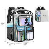 ZORFIN 17 Inch Clear Backpack, Large Transparent Bookbag with Reinforced Straps for School College Work