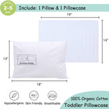ZPECC Toddler Pillow with Pillowcase - 13x18 Organic Cotton Hypoallergenic Kids Pillow, Baby Essentials for Travel Crib Daycare Stroller (Intended for Age 2 and up) White Stripe
