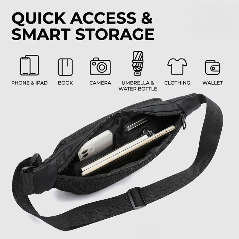 ZSKunity New Men's Hard Shell Chest Bag, Stylish Trendy Sports Waist Bag, Large Capacity Business Commute Single Shoulder Crossbody Bag (Black)