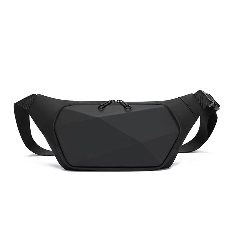 ZSKunity New Men's Hard Shell Chest Bag, Stylish Trendy Sports Waist Bag, Large Capacity Business Commute Single Shoulder Crossbody Bag (Black)