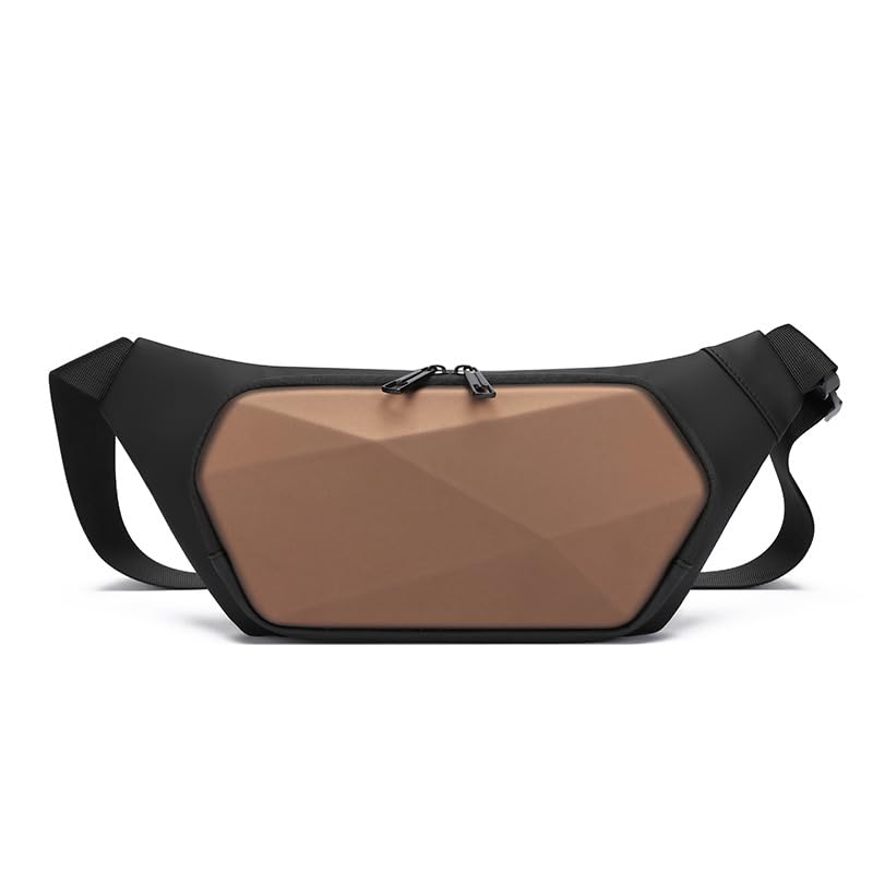 ZSKunity New Men's Hard Shell Chest Bag, Stylish Trendy Sports Waist Bag, Large Capacity Business Commute Single Shoulder Crossbody Bag (Brown)