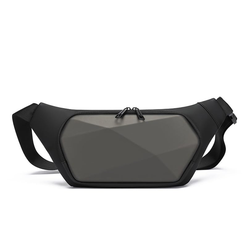 ZSKunity New Men's Hard Shell Chest Bag, Stylish Trendy Sports Waist Bag, Large Capacity Business Commute Single Shoulder Crossbody Bag (Grey)