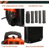 ZTGD Backpack Gas Powered Leaf Blower, 52CC 550CFM 3HP 2 Stroke Grass Lawn Blower Air Cooling Gasoline Backpack Grass Blower with Air - Cooled, Snow Blower for Outdoor (550CFM 52CC)