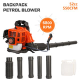 ZTGD Backpack Gas Powered Leaf Blower, 52CC 550CFM 3HP 2 Stroke Grass Lawn Blower Air Cooling Gasoline Backpack Grass Blower with Air - Cooled, Snow Blower for Outdoor (550CFM 52CC)