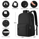 ZUBOND Unisex Black Backpack for School & Travel - Lightweight Laptop Backpack Fits 15.6 Inch Notebook, Water Bottle Pocket - Ideal for Teens, College Students, Adults