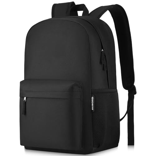 ZUBOND Unisex Black Backpack for School & Travel - Lightweight Laptop Backpack Fits 15.6 Inch Notebook, Water Bottle Pocket - Ideal for Teens, College Students, Adults