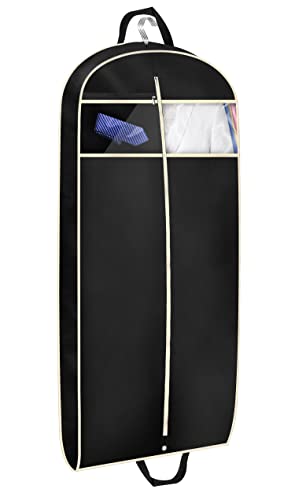MISSLO 43" Gusseted Travel Garment Bag with Accessories Zipper Pocket Breathable Suit Garment Cover for Shirts Dresses Coats, Black - backpacks4less.com