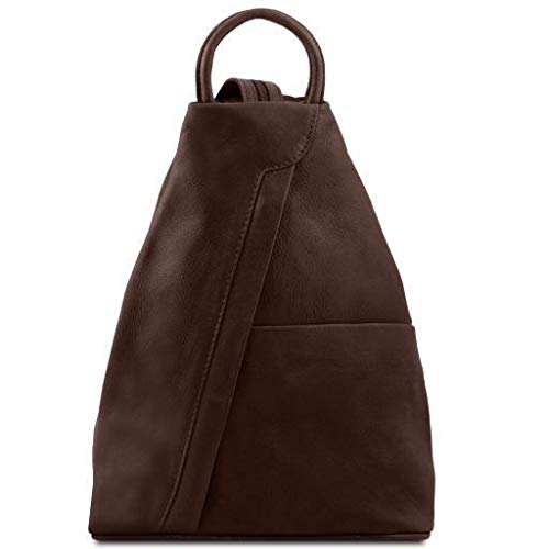 Tuscany Leather Shanghai Leather backpack Dark Brown - backpacks4less.com