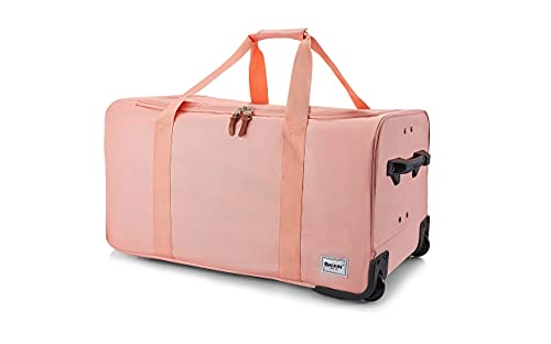 BRÜUN Large Size Duffel Bag with Protective Cover – A Pink Colored Dream Rolling Carrier with Garment Rack and Wheels for Travel – Designed for Men and Women to Hang Clothes on Long Journeys - backpacks4less.com