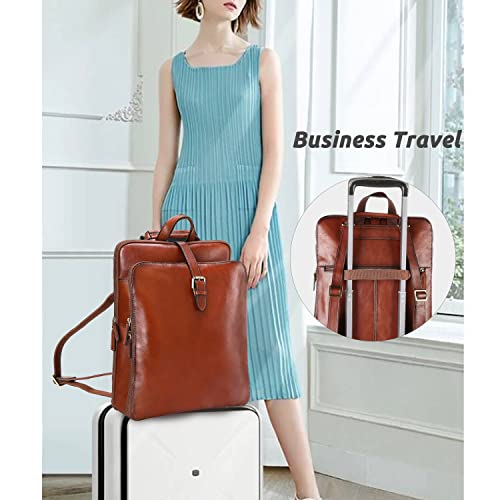 banuce leather backpack Banuce Full Grain Italian Leather Convertible Backpack Purse for Women Travel Laptop Backpack with luggage strap