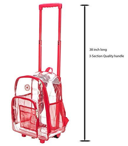 Rolling Clear Backpack Heavy Duty Bookbag See thru Workbag Travel Dayp backpacks4less