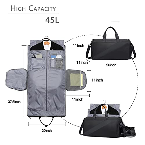 Garment Bags for Travel,Carry on Suit Bags for Men Travel,Garment Bag with Shoe Compartment,2 in 1 Waterproof Convertible Garment Bag with Shoulder Strap Black - backpacks4less.com