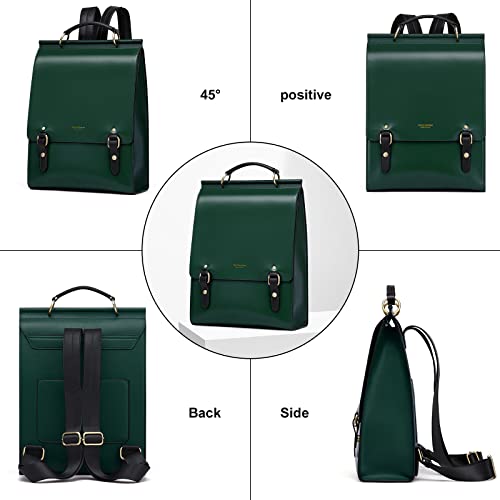 Cnoles Leather Backpack Purse For Women Fashion Ladies Vintage Bag Casual School College Travel Backpacks Large Bookbag Green - backpacks4less.com
