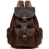 Kenox 16" Genuine Leather Laptop Backpack Vintage College School Bookbag (Brown) - backpacks4less.com